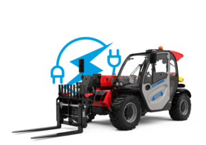 Manitou electric telehandler with blue electric icon